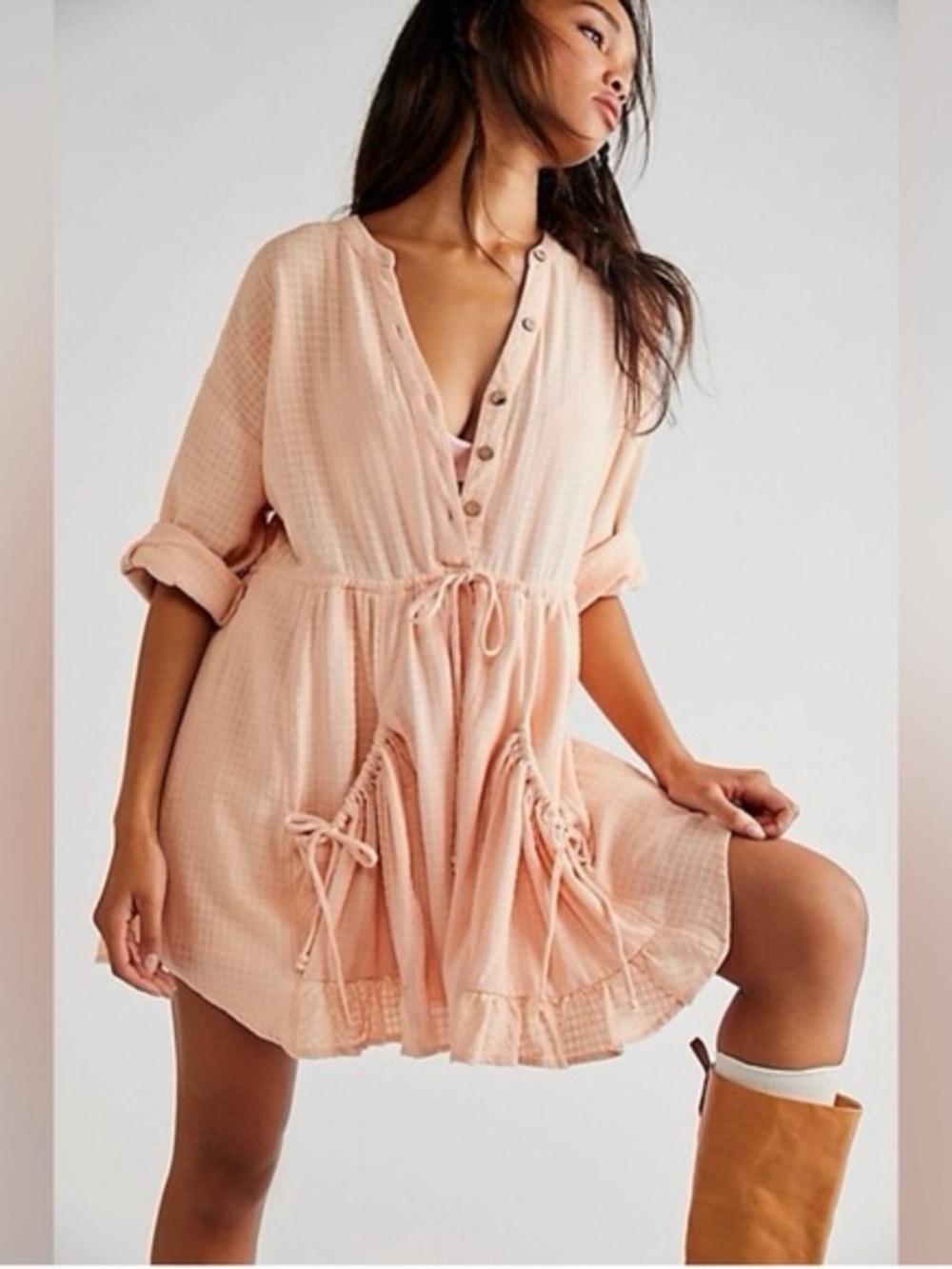 Free People Blush Peach Mini Dress - Picture 1 of 7